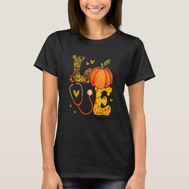 Camiseta Nurse Leopard Pumpkin Thanksgiving Love Certified  (Anverso)