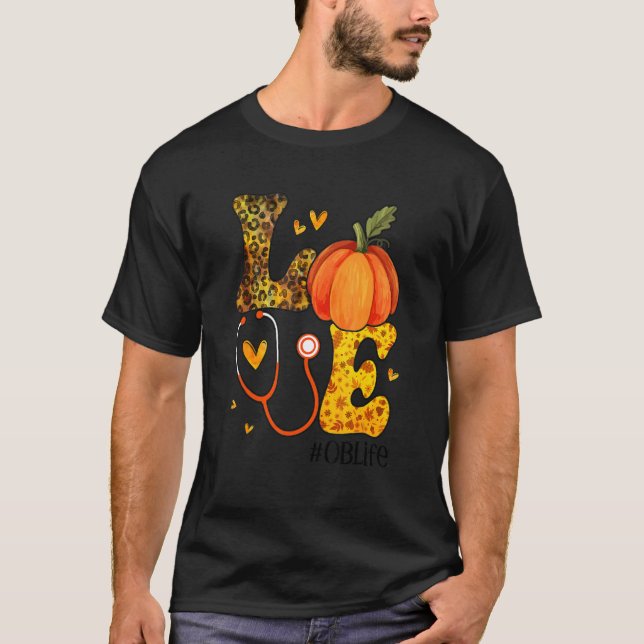 Camiseta Nurse Leopard Pumpkin Thanksgiving Love OB Nurse L (Anverso)
