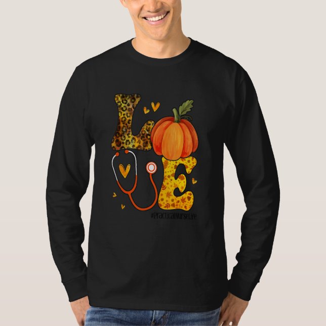 Camiseta Nurse Leopard Pumpkin Thanksgiving Love Practical  (Anverso)