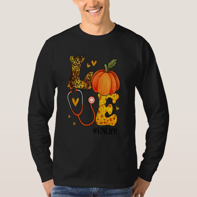 Camiseta Nurse Leopard Pumpkin Thanksgiving Love RN Nurse L (Anverso)
