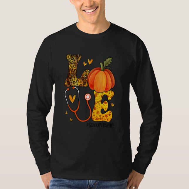 Camiseta Nurse Leopard Pumpkin Thanksgiving Love School Nur (Anverso)