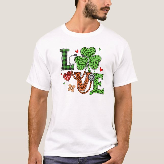 Camiseta : Nurse Love St Patrick's Day Stethoscope Art (Anverso)