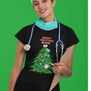 Camiseta Nurse Merry Christmas Tree
