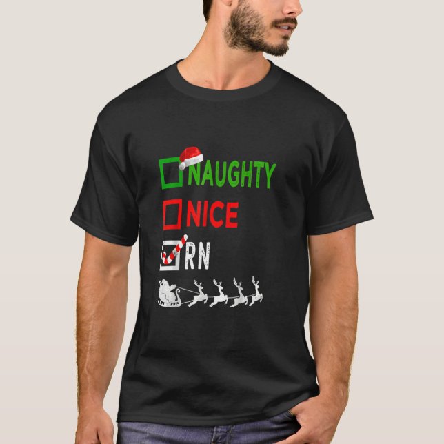 Camiseta Nurse Naughy Nurse RN Enfermera Santa Hat Navidade (Anverso)