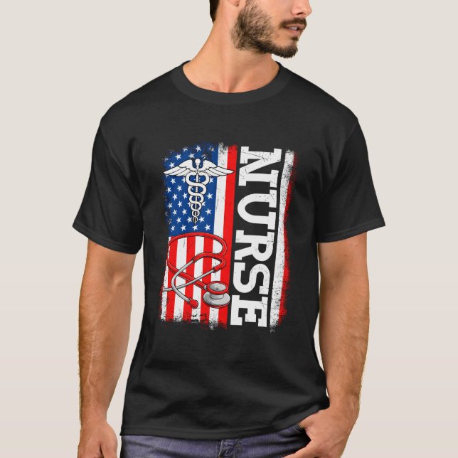 Camiseta Nurse Nursing American Flag Patriotic 4Th Of July (Anverso)