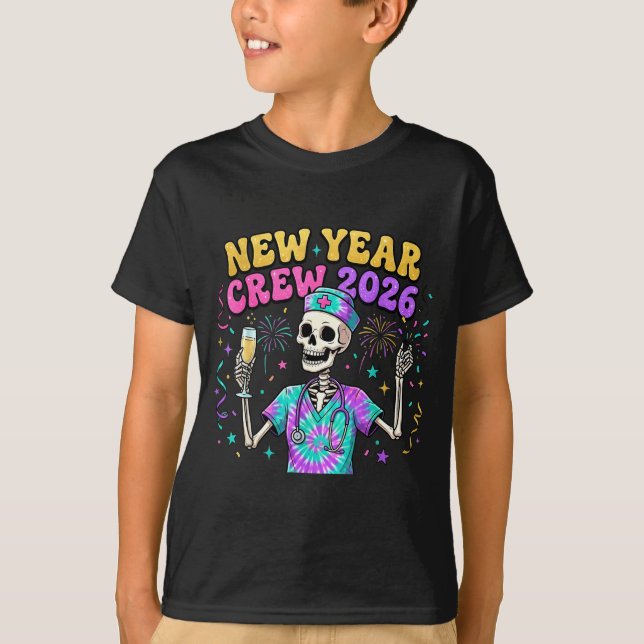 Camiseta Nurse Skeleton New Year Crew 2026 Funny Er Icu Eve (Anverso)