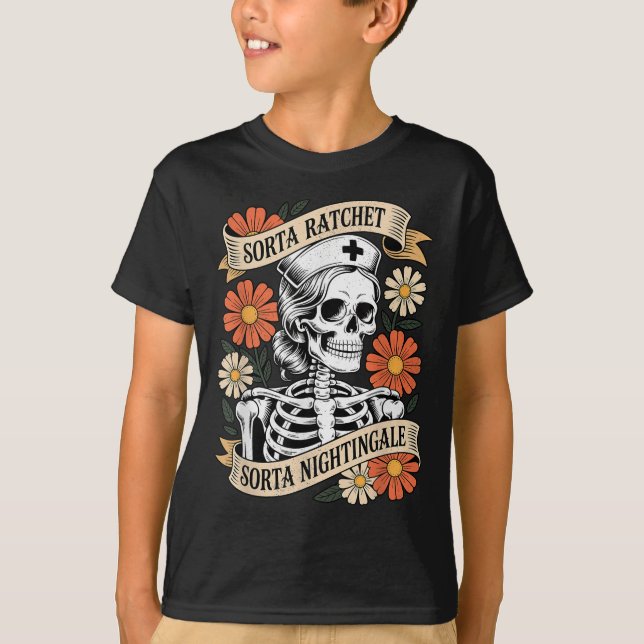 Camiseta Nurse Sorta Ratchet Sorta Nightingale Skeleton Hal (Anverso)