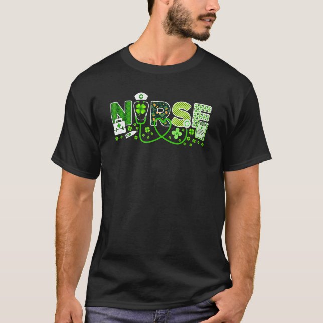 Camiseta Nurse St Patrick's Day Lucky Nurse Shamrock Love N (Anverso)