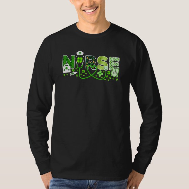 Camiseta Nurse St Patrick's Day Lucky Nurse Shamrock Love N (Anverso)
