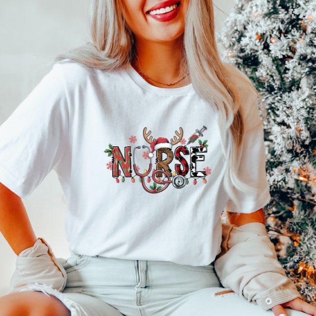 Camiseta NURSE Tee con renos y luces de Navidades (Subido por el creador)