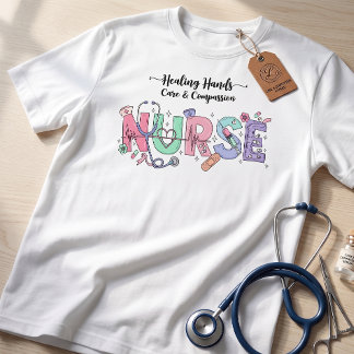 Camiseta Nurse Typography with Stethoscope Medical Icons 