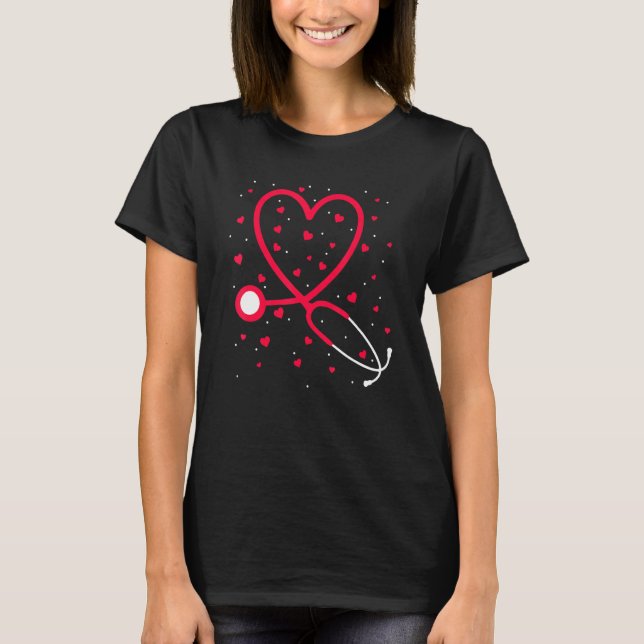 Camiseta Nurse Valentine's Day Heart Stethoscope (Anverso)