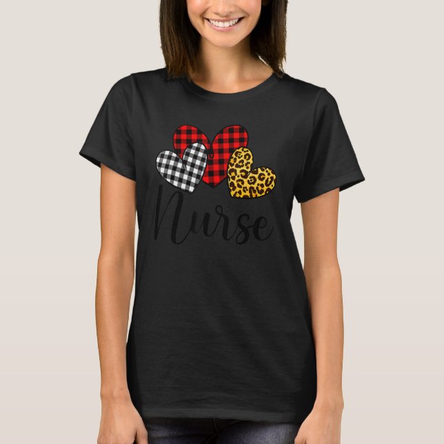 Camiseta Nurse Valentines Day Red Plaid Leopard Family Matc (Anverso)