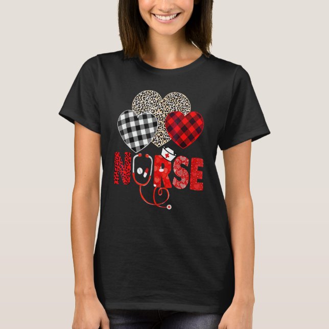 Camiseta Nurse Valentines Day Stethoscope Leopard Buffalo P (Anverso)