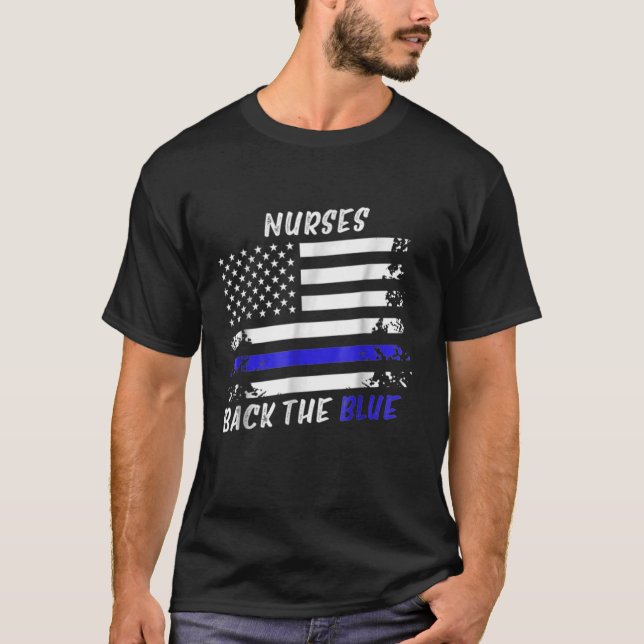 Camiseta Nurses Back The Blue T Shirt Funny Medical Flag Rn (Anverso)