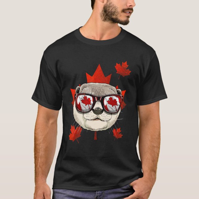 Camiseta Nutria canadiense Hoja de arce Bandera de Canadá N (Anverso)