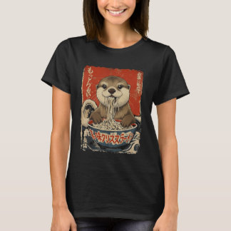 Camiseta Nutria comiendo fideos ramen ukiyo-e lindo