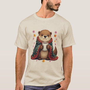 Camiseta Nutria con taza de café en manta acogedora Anima