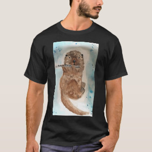Camiseta Nutria de acuarela tocando la flauta