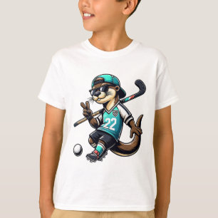 Camiseta Nutria de Hockey Con Palo Señal de Paz Gafas de So