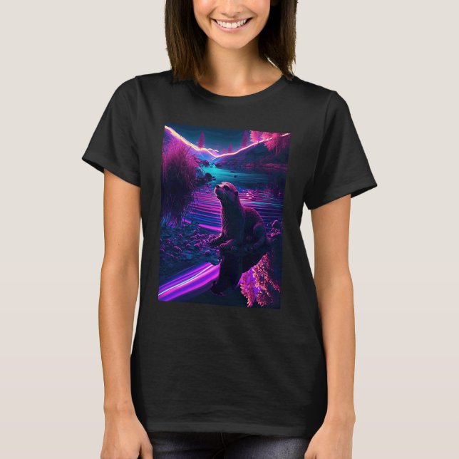 Camiseta Nutria de mar genial synthwave nutria errante (Anverso)