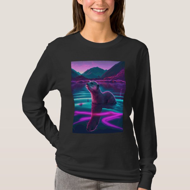 Camiseta Nutria de mar genial Synthwave Nutria errante  2 (Anverso)