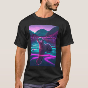 Camiseta Nutria de mar genial Synthwave Nutria errante 2