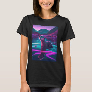 Camiseta Nutria de mar genial Synthwave Nutria errante 2