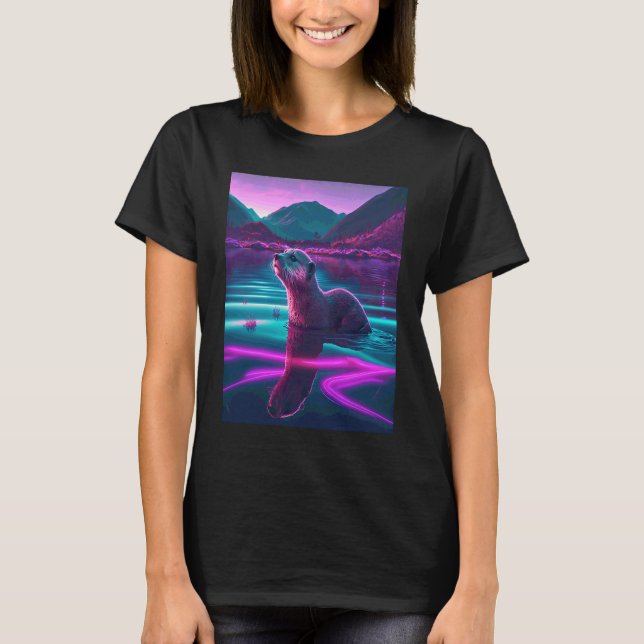Camiseta Nutria de mar genial Synthwave Nutria errante  2 (Anverso)