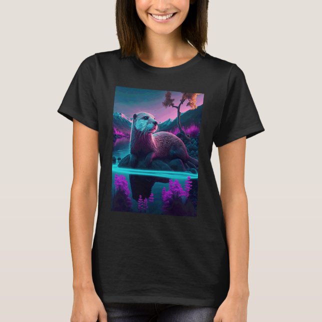 Camiseta Nutria de mar genial Synthwave Nutria errante  3 (Anverso)