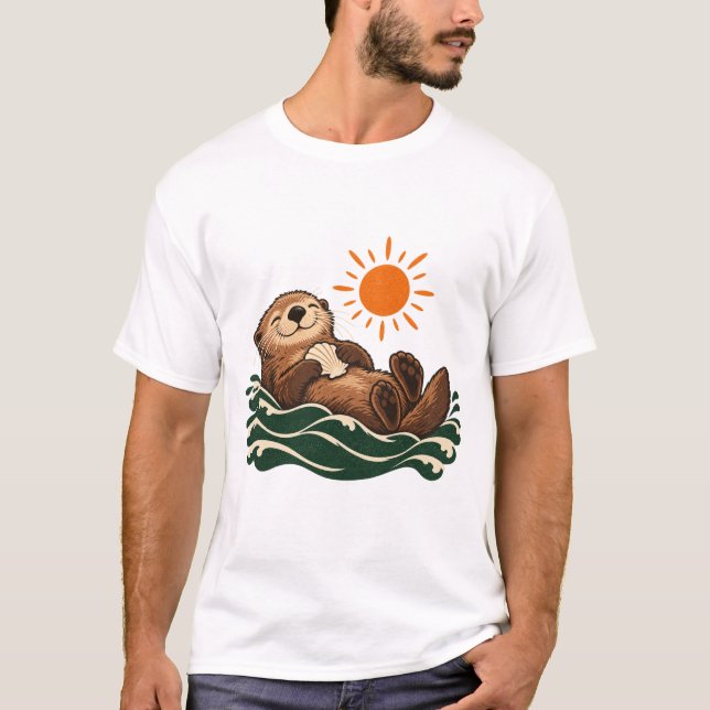 Camiseta Nutria de Mar Relajada Sol y Olas (Anverso)