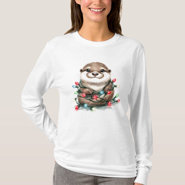Camiseta Nutria de Navidad Adorable (Anverso)