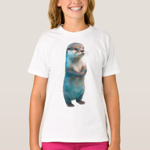 Camiseta Nutria de Salpicadura Azul de pie curiosa Niños