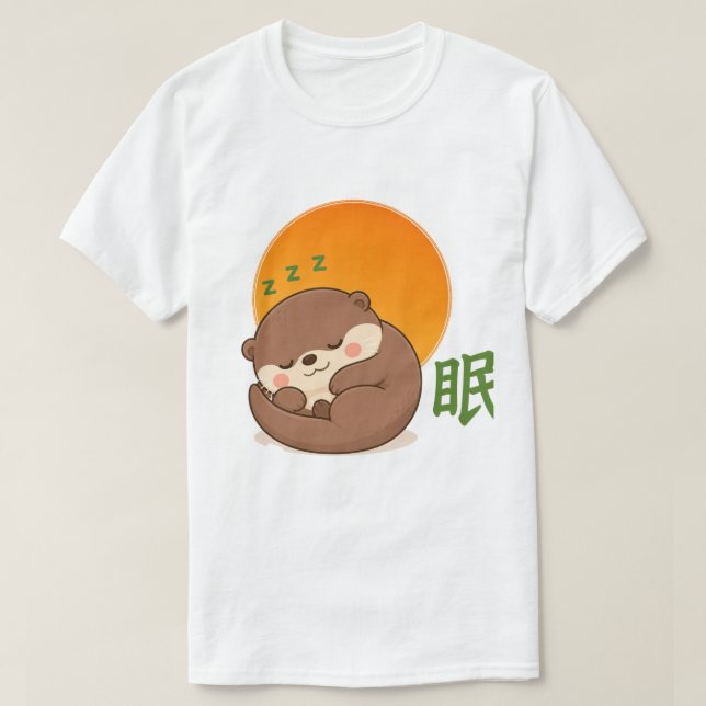 Camiseta Nutria durmiente Zen – Nutria Kawaii durmiendo Jap (Diseño del anverso)