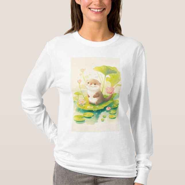 Camiseta Nutria en una hoja de nenúfar (Anverso)