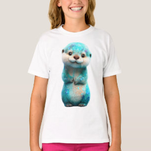 Camiseta Nutria Galaxia Azul Brillante para Niños