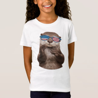 Camiseta nutria linda con gafas de bandera estadounidense