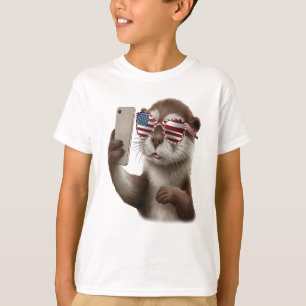 Camiseta nutria linda con gafas de bandera estadounidense