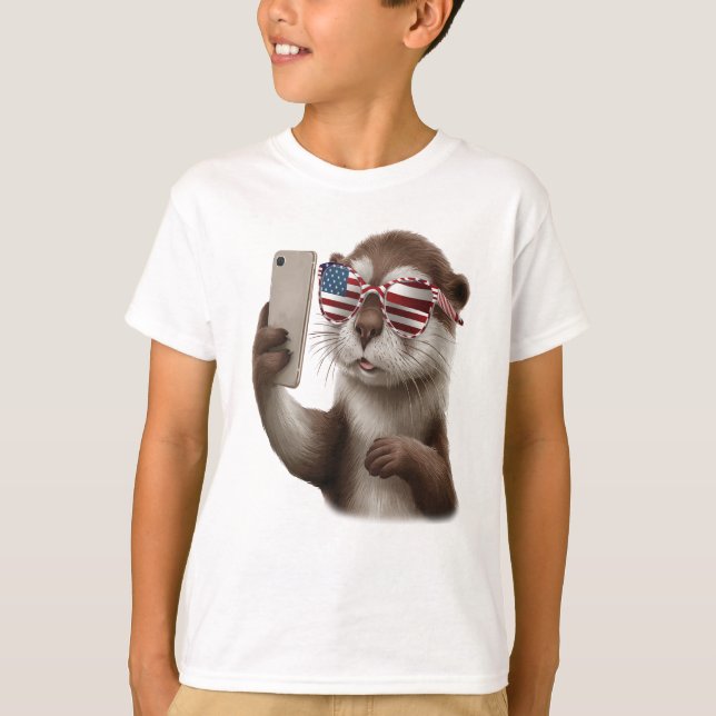 Camiseta nutria linda con gafas de bandera estadounidense (Anverso)