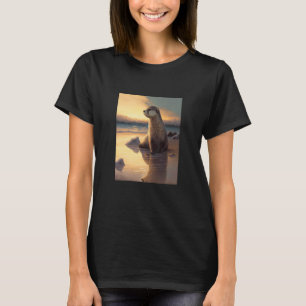 Camiseta Nutria marina puesta de sol retro nutria linda 2