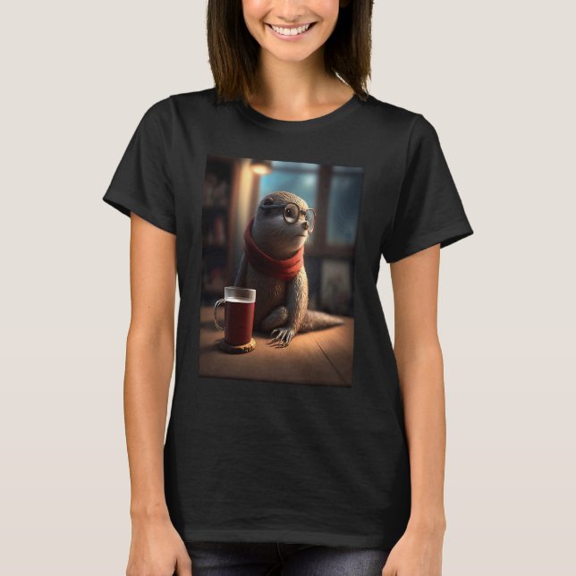 Camiseta Nutria  Nerdo Nutria Bebiendo Café  1 (Anverso)