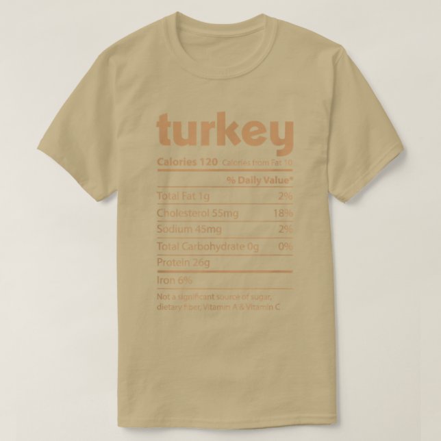 Camiseta Nutritional Facts for Turkey, Funny Custom Thanksg (Diseño del anverso)