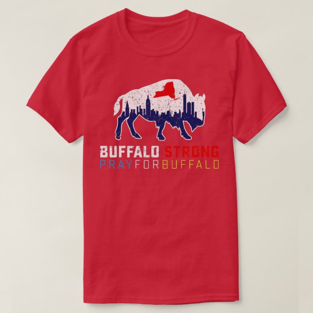 Camiseta NY Skyline Flag Búfalo Strong Pray Para Búfalo (Diseño del anverso)