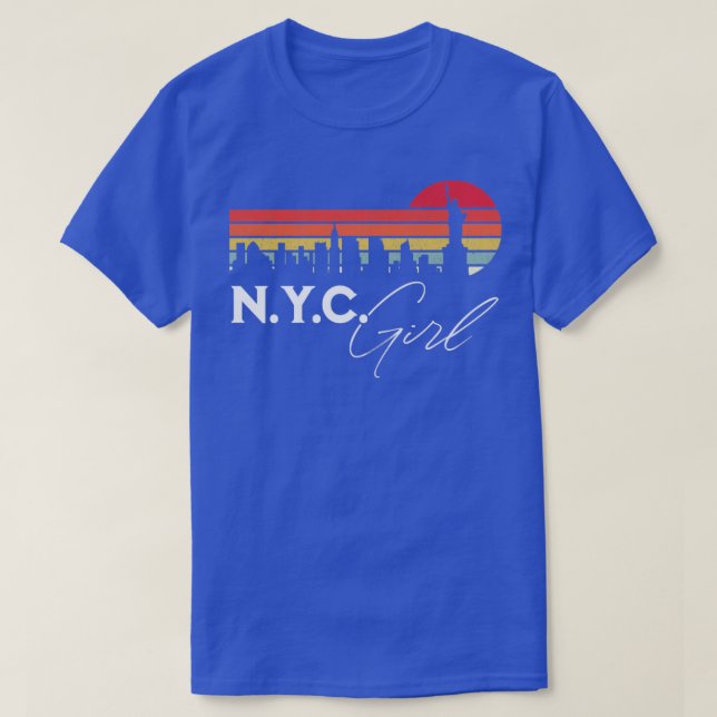 Camiseta NYC Chica Retro Sunset City Skyline Souvenir (Diseño del anverso)