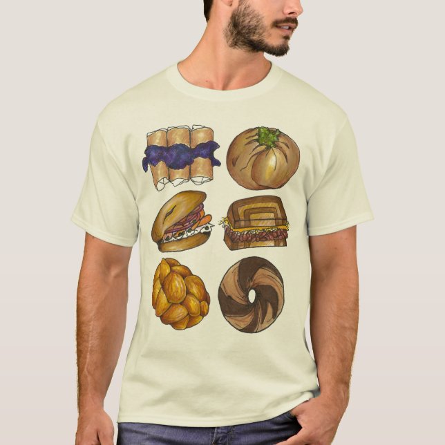 Camiseta NYC Jewish Deli Food Blintz Bagel Reuben Knish (Anverso)