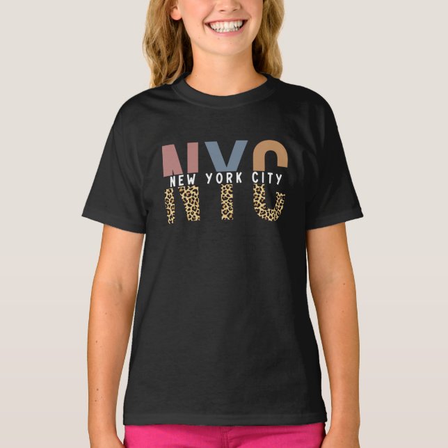 Camiseta NYC New York City Cheetah print Typography (Anverso)
