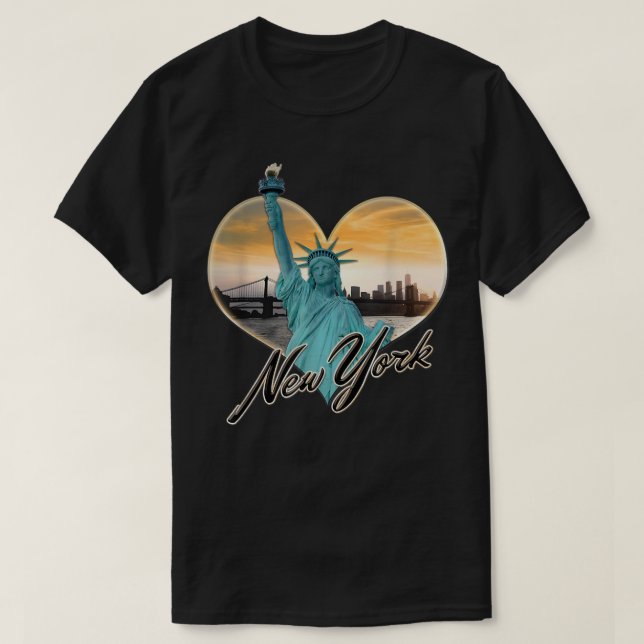 Camiseta NYC New York City Skyline Souvenir Statua de Liber (Diseño del anverso)