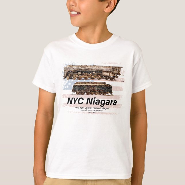 Camiseta NYC Niagara Steam Locomotor Perfil Bandera estadou (Anverso)