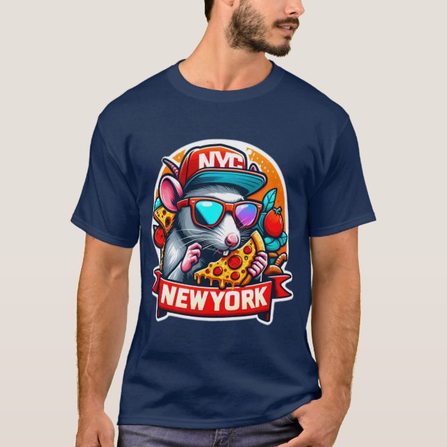 CAMISETA NYC RAT COMIENDO PIZZA DE NUEVA YORK 2 (Anverso)