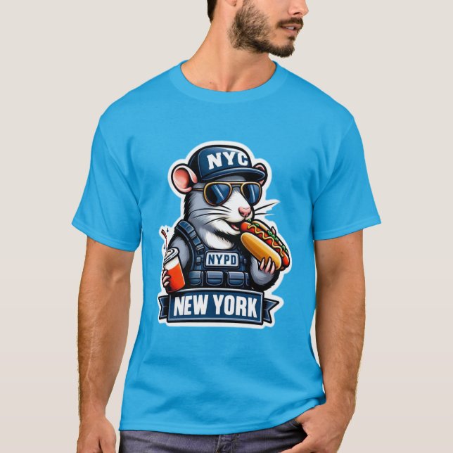 CAMISETA NYC RAT COMIENDO UN PERRO CALIENTE (Anverso)